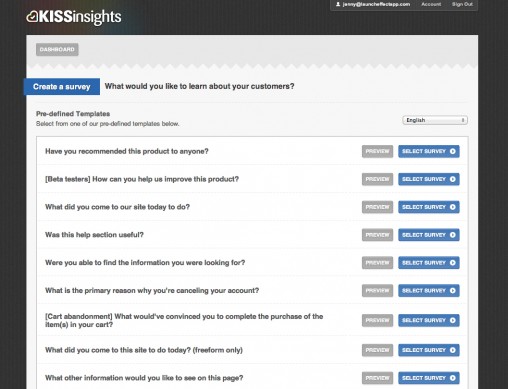 KISSinsights Survey Options